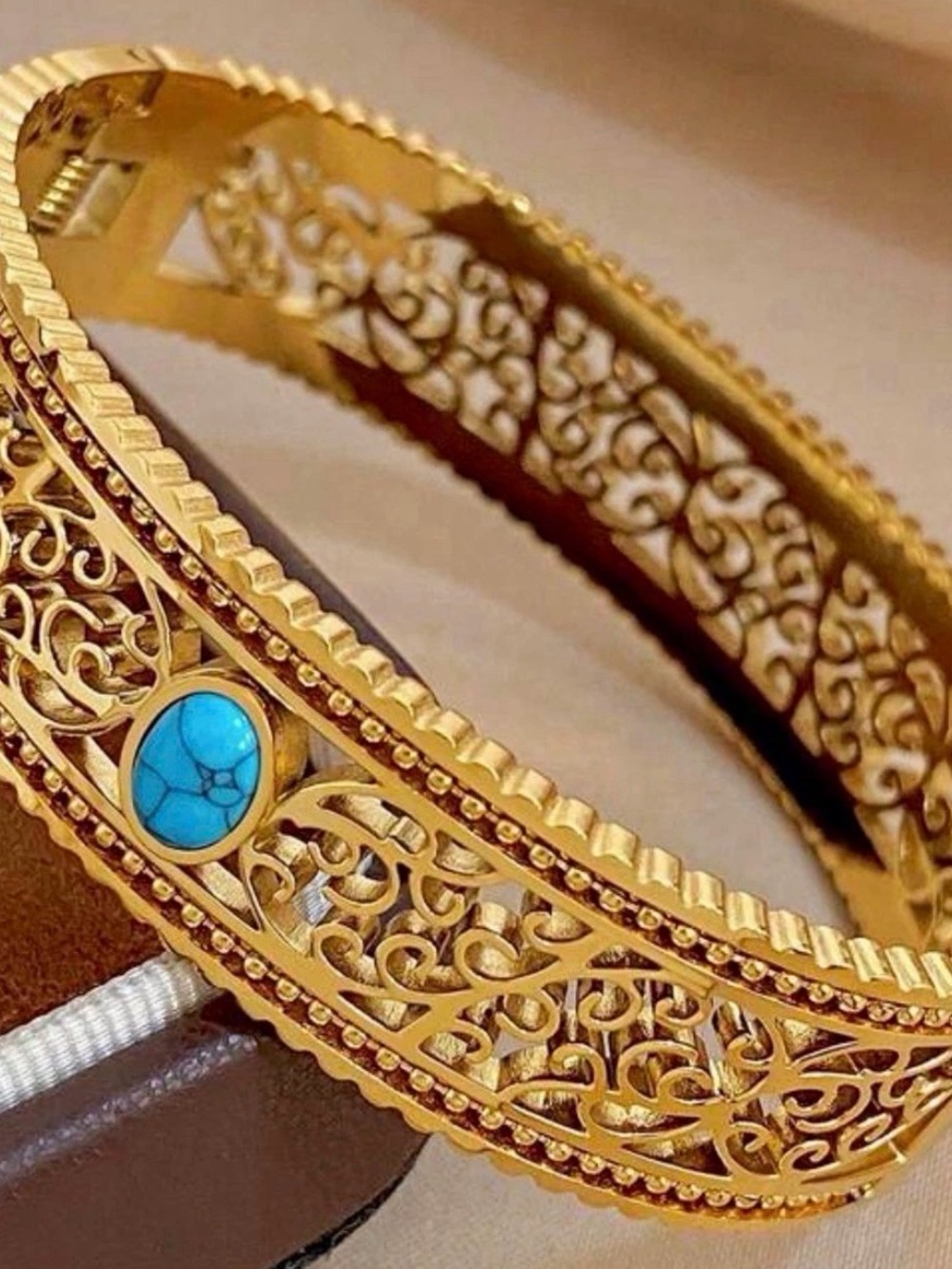 Gold Filigree Bangle Bracelet with Turquoise Accent